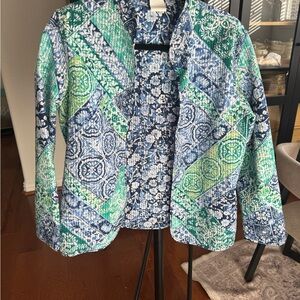 Alfred Dunner Blue and Green Patchwork Blazer